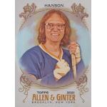 dave hanson 2021 allen and ginter silver Vintage hockey player card featuring a smiling athlete in blue and yellow jersey holding a stick.