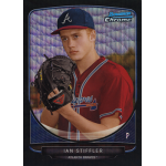 ian stiffler 2013 bowman chrome draft picks black wave refractor Young baseball player in Atlanta Braves uniform holding a glove, featured on a Bowman Chrome card.