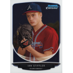 ian stiffler 2013 bowman chrome draft picks Young baseball player in Atlanta Braves uniform with baseball glove, from Bowman Chrome trading card.