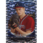 ian stiffler 2013 bowman draft draft picks silver ice Young baseball player in a red jersey and blue cap holding a glove, with a textured metallic card background.