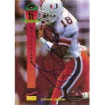 ac tellison 1995 signature rookies autograph Football trading card featuring a player in a white and red uniform, helmet on, with an authentic signature overlay.