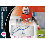 adrian colbert 2017 sage hit black autograph Rookie football autograph card featuring player in orange jersey, helmet, and number 25. Premier Draft logo included.