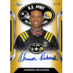 ahmmon richards 2016 leaf us army all american bowl tour gold autographs U.S. Army All-American Bowl football card featuring player in uniform with signature and logo.