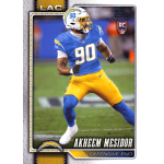 Los Angeles Chargers NFL rookie defensive end #90 on Topps trading card, action pose in blue and yellow uniform.