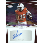 andres borregales 2025 sage low series autograph Football trading card featuring player in orange uniform with helmet, signature visible.