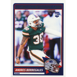 andres borregales 2025 score rc Football player in green uniform prepares to kick in 2025 rookie card, team logo visible on lower edge.
