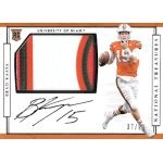 brad kaaya 2017 national treasures collegiate material signatures University of Miami football card featuring player with autograph and jersey patch, National Treasures series.