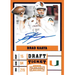 brad kaaya 2017 panini contenders draft picks blue draft ticket Brad Kaaya autographed Miami Hurricanes draft ticket card featuring logo and draft details.