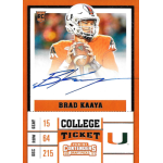 brad kaaya 2017 panini contenders draft picks college ticket photo variation c Autographed Brad Kaaya college football trading card with Miami Hurricanes logo, ticket design, and orange accents.
