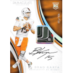 brad kaaya 2017 immaculate collegiate collection signature rookie patches brand logo Football player in Miami uniform, holding a ball. Includes patch and signature. Immaculate Collection Rookie Card.