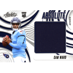 cam ward 2025 absolute absolute jumbos relic Football trading card featuring a quarterback in blue uniform, labeled Absolute Football, with a fabric patch section.