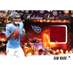 cam ward 2025 absolute holiday suit Football player in a festive scene with a holiday card design and team logo.