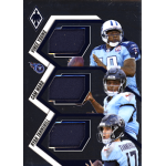 cam ward 2025 phoenix regeneration triple relic Football trading card featuring three players in light blue Tennessee uniforms with stitched jersey patches.