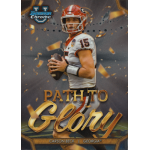 carson beck 2024 bowman chrome university path to glory Football trading card featuring a player in a red and white uniform on a Path to Glory design background.