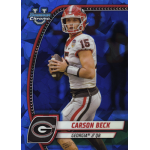 carson beck 2024 bowman chrome university sapphire Football trading card featuring Georgia quarterback in action pose.