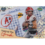 carson beck 2024 bowmans best university making the grade speckle refractor Football player in uniform next to a graded test paper with an A+ and Making The Grade text.