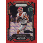 carson beck 2024 panini prizm draft picks ruby wave Football trading card featuring a quarterback in action, encased in a decorative frame.