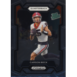 carson beck 2024 panini prizm draft picks Football player card featuring a quarterback in action, labeled Rated Prospect with dynamic design elements.