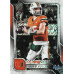 carson beck 2025 bowman chrome university white refractor Quarterback in orange jersey preparing to throw a football, with U logo on the card, dynamic sports card design.