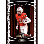 cj daniels 2026 leaf paydirt orange Football player in orange uniform running with a ball on a trading card, number 7, Paydirt series.