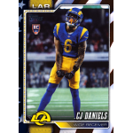 cj daniels 2026 topps independence day rc Topps NFL rookie trading card featuring Los Angeles Rams wide receiver, number 6, in blue and gold uniform.