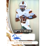 darian mensah 2026 leaf optichrome prismatic silver autograph Football player in action on a trading card with Optichrome and autographed name.