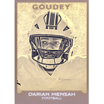 darian mensah 2026 goodwin champions goudey Goudey football trading card with helmeted player portrait; card text reads “Darian Mensah – Football”, sepia-toned.