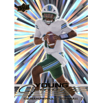 darian mensah 2026 goodwin champions upper deck silver outburst Prismatic football trading card showing quarterback in white-green uniform, holographic burst background, collectible sports card.