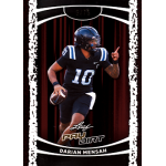 darian mensah 2026 leaf paydirt pink Leaf Pay Dirt football card: quarterback in black #10 uniform running with ball, limited 9/15, red-black design.