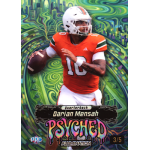 darian mensah 2026 wild card alumination just the hits psyched rainbow foilboard green Football player card featuring a quarterback in orange uniform with a psychedelic background. Text reads Psyched Alumnination.