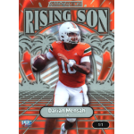darian mensah 2026 wild card alumination just the hits rising son lava silver Rising Son foil football card with QB in orange jersey, white helmet, palm tree background, 1/1 parallel