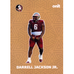 darrell jackson 2025 onit florida state university gold fusion Football player in a red uniform celebrating on a patterned background. Text: ONIT and DARRELL JACKSON JR.