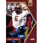 darrell jackson 2025 onit florida state university Football player in white jersey number 6 celebrates on field during a game. Player in blue tackles another.