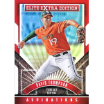 david thompson 2015 elite extra edition aspirations die cut Baseball card of player in orange jersey, pitching. Text: David Thompson, Third Base, New York, Elite Extra Edition Aspirations.