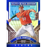 david thompson 2015 elite extra edition blue status Baseball card of player in orange jersey, Elite Extra Edition, third base, David Thompson, text visible.