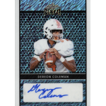 dereon coleman 2024 leaf collective leaf shimmer light blue autograph Football trading card featuring a player in a white uniform holding a football, with a signature and text Dereon Coleman.