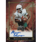 dereon coleman 2025 leaf metal galaxy autograph Football player in action on trading card with signature and Leaf Metal logo.