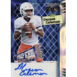 dereon coleman 2025 leaf metal prep school signing lava blue autograph Football player trading card, Prep School signing, with a player in white uniform holding a football.