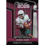 dereon coleman 2025 leaf optichrome class of 2006 lava purple Football player in action, Class of 2026, card design with maroon and pink accents.