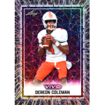 dereon coleman 2025 leaf vivid laser cool gray Football player in action pose on a vibrant trading card with a colorful, energetic background design.