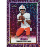 dereon coleman 2025 leaf vivid laser purple Football player in orange uniform holding a ball on a vivid trading card background.