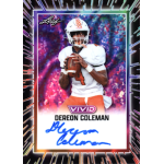 dereon coleman 2025 leaf vivid lava black refractor Football player in uniform with ball, surrounded by colorful card graphics, titled Vivid with signature.