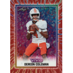 dereon coleman 2025 leaf vivid prismatic red Football player in action with vibrant background on trading card, holding ball, number 4 jersey.