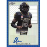 don chaney jr 2020 leaf army all american bowl flag etch blue autograph American football player in All-American jersey on trading card, signed by Donald Chaney Jr., with a blue border design.