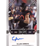 elijah arroyo 2022 leaf draft autograph Football player on 2022 Leaf Draft card, wearing black jersey, signed autograph visible.