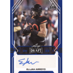 elijah arroyo 2022 leaf draft blue autograph Football player in black uniform holding football, featured on a 2022 Leaf Draft trading card with signature area.