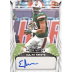 elijah arroyo 2023 leaf draft autograph Sports card showing a 2023 football draft pick in action, with autograph and green jersey.