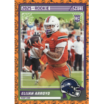 elija arroyo 2025 score a treat rc Football trading card showcasing a player in orange uniform with a helmet, labeled as 2025 Rookie with team logo.