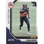elijah arroyo 2025 panini instant rookie premiere rc NFL rookie card featuring a football player in Seahawks uniform holding a ball on the field, marked RPS First Look.