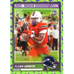 elijah arroyo 2025 score a treat bats rc Rookie football card featuring a player in orange uniform with helmet, holding a ball on a vibrant background.